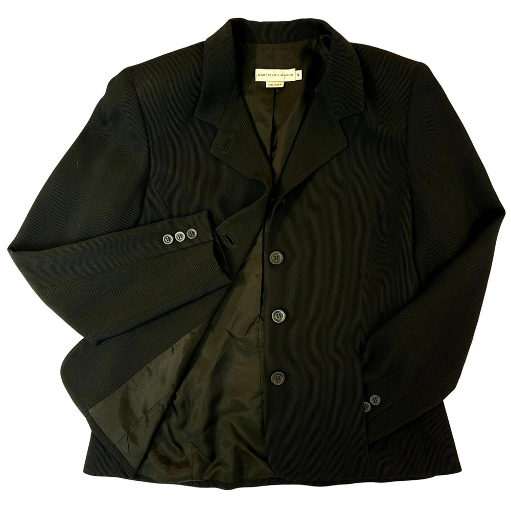 Garfield & Marks Made in USA Black Textured 4-Button Blazer Jacket Women's 8
